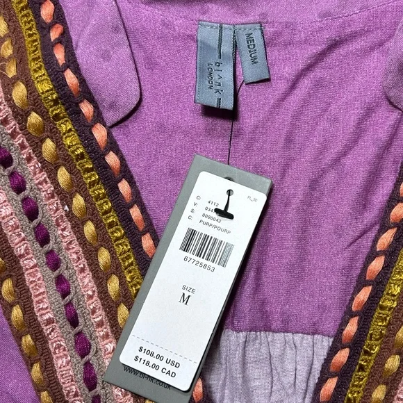 Anthropologie Blnk Stephanie Purple Gold Floral Long Sleeve Top NWT!, Size M - Picture 10 of 10